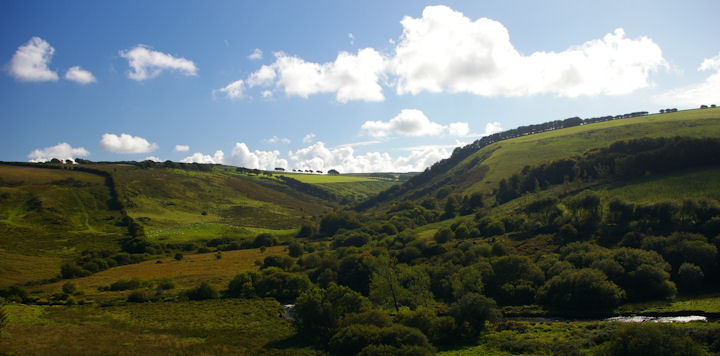 The Barle Valley near Simonsbath, Exmoor on a warm and sunny September day.