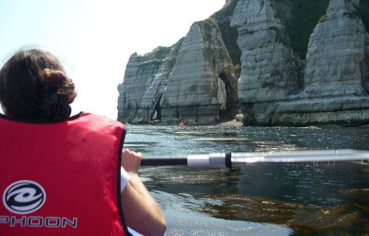 A view from our kayak of the amazing cliffs just west of Beer in east Devon, taken on a hot, calm and sultry June day.